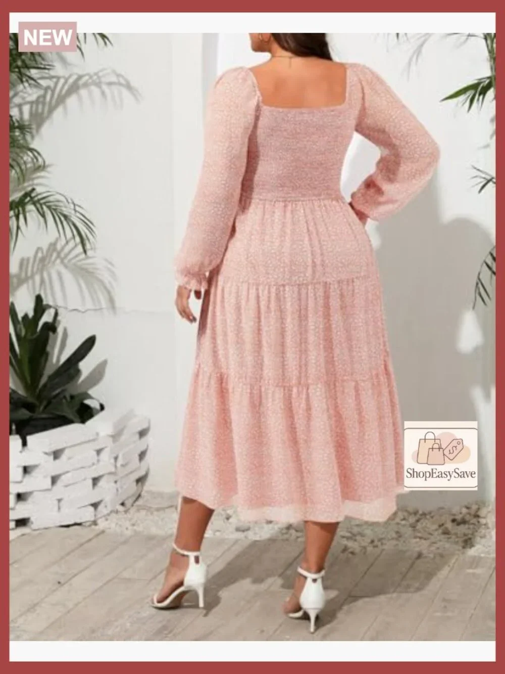 Chiffon Midi Dress Boho Elegant Square Neck Off Shoulder Puff Sleeve - Picture 3 of 7